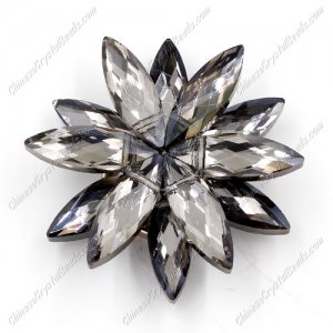 Beaded crystal flower, CCB Base, 45mm width, dark silver., 1pcs