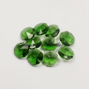 Crystal 14mm Octagon beads, 2 hole, fern green, 20 beads