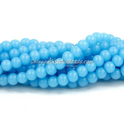 Chinese 6mm Round Glass Beads aqua jade, hole 1mm, about 54pcs per strand