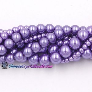 Glass Pearl Beads, Round, med Amethyst, different size for choice, Hole:Approx 1mm, Length:Approx 32 Inch