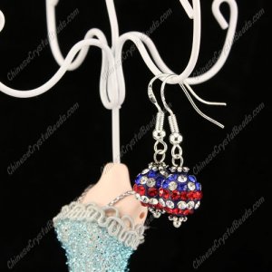 Pave Drop Earrings, USA Flag, 10mm clay disco beads, sold 1 pair