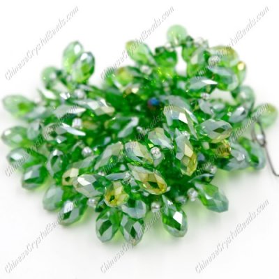 Chinese Crystal Briolette Bead Strand, fern green AB, 6x12mm, 20 beads
