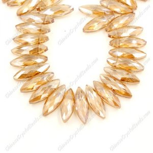 Leaf crystal beads, 7x22mm, golden shadow, 10 beads