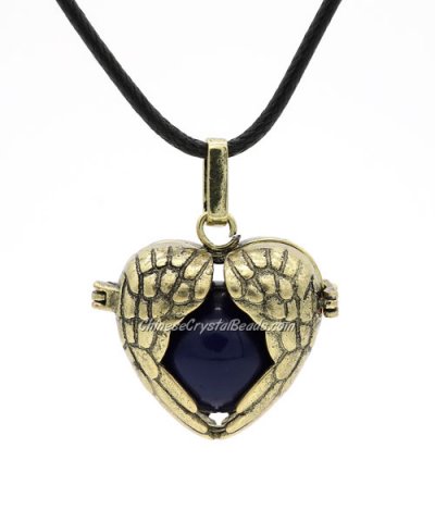 Heart wing Harmony Ball Pendant Women Necklace with 30 inchChain For Pregnant Women, antique bronze plated brass, 1pc