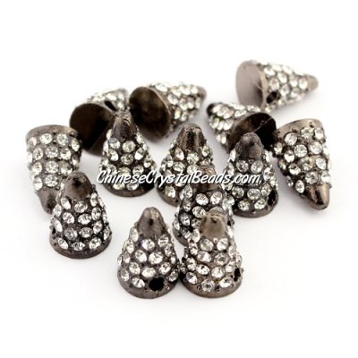 Pave crystl Spike Beads, 14x8x8mm, gunmetal, 10 pieces