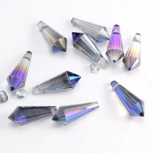Chinese Crystal Icicle Drop Beads, 8x20mm, 1-hole, Blue light, sold per pkg of 10 pcs