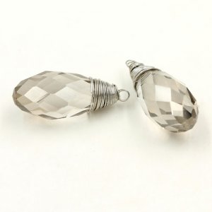 Wire Working Crystal drop Pendant, 10x20mm, silver shade, sold by 1 pc