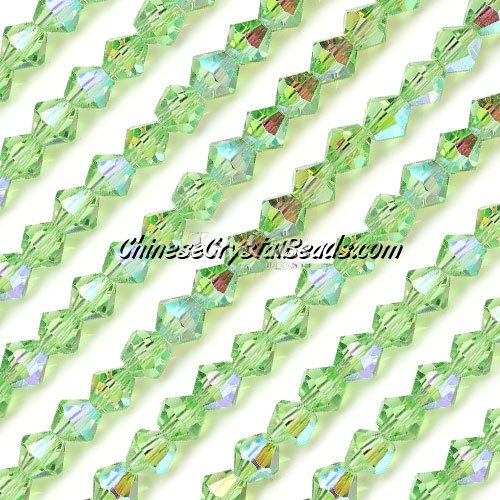 Chinese Crystal Bicone bead strand, 6mm, lime-green-AB, about 50 beads