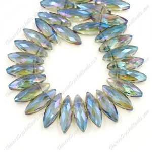 Leaf crystal beads, 7x22mm, green light, 10 beads