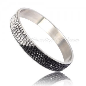 Pave black white Rhinestone Clay Based Bangle Bracelet, 1/2inch wide , stainless steel solid bracelet