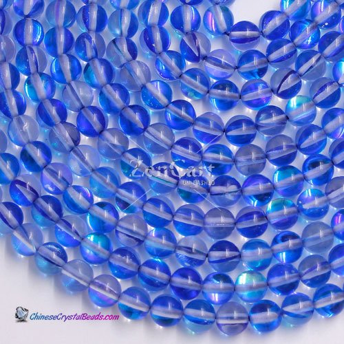 blue Mystic Aura Quartz Beads 6/8/10/12mm Rainbow Holographic Bead Synthetic Moonstone 15.5inch