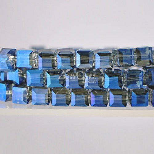 8mm Cube Crystal Beads, magic blue, Sold About 49pieces Per Strand