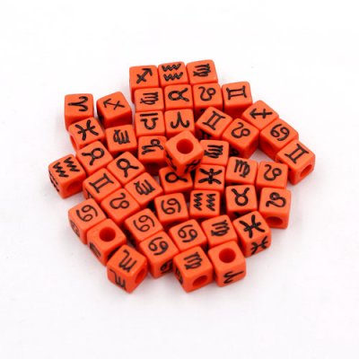 100Pcs Mixed Constellation Cube Acrylic Beads, 7mm, hole: 3.8mm, orange