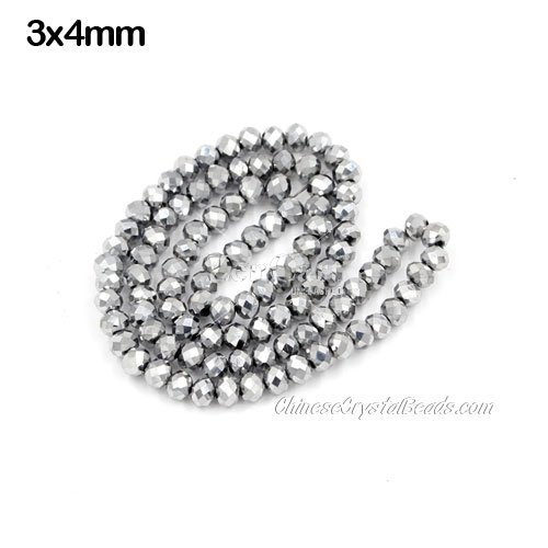 130Pcs 3x4mm Chinese platinum silver Crystal Rondelle beads