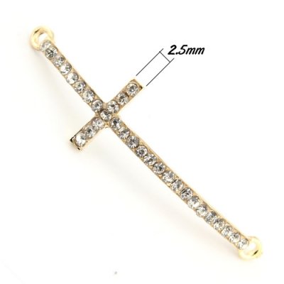 Pave cross Charms, alloy, 14x50mm, hole:2mm, gold, 1pcs
