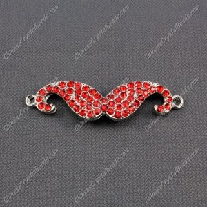 Pave accessories, mustache, 13x55mm, pave red crystal, Sold individually.