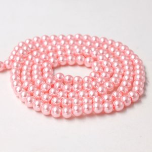 Glass Pearl Beads, Round, pink, different size for choice, Hole:Approx 1mm, Length:Approx 32 Inch