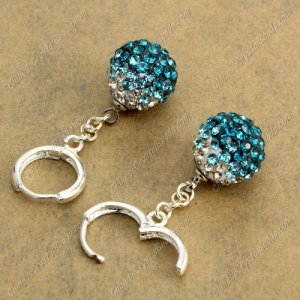 High quality Pave Drop Earrings, 12mm evil eye pave beads, indicolite gradient, sold 1 pair