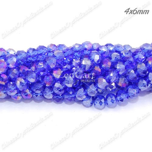4x6mm Med Sapphire AB Chinese Crystal Rondelle Beads about 95 beads