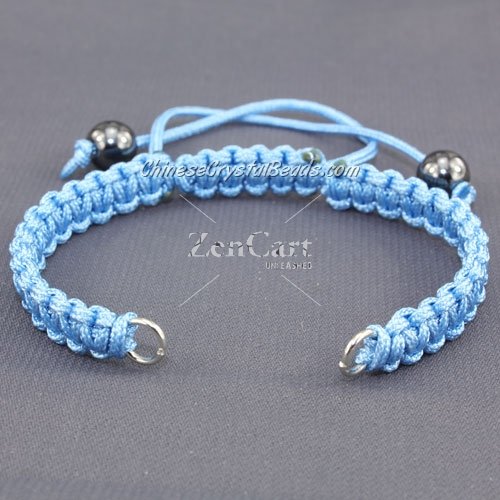 Pave chain, nylon cord, sky blue, wide : 7mm, length:14cm