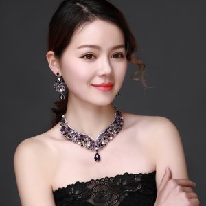 Colorful Crystal Rhinestone Crystal Statement Necklace - Luxury Elegant Fashion European Baroque Flower Necklace For Party