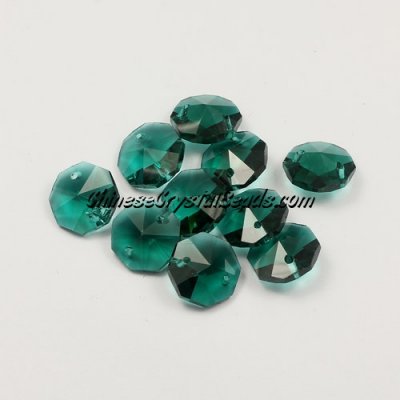 Crystal 14mm Octagon beads, 2 hole, Emerald, 20 beads