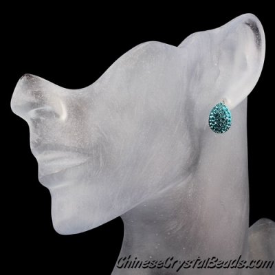 crystal pave clay earring, Teardrop earrings, 11x15mm, aqua,1 pairs.