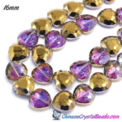 6pcs 16mm heart crystal beads gold and purple light
