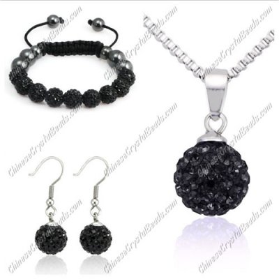 Pave set, Black, 10mm clay pave beads, Necklace, bracelet, earring