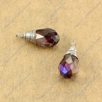 Wire Working Briolette Crystal Beads Pendant, 8x13mm, smoke AB, 1 pcs