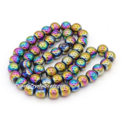 51Pcs 8mm Round Glass Beads, hole 1.5mm, Metalic rainbow