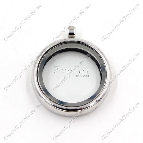 Glass Floating Lockets Memory Locket, 30mm, silver plated, Magnetic clasp, 1 piece