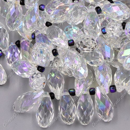 10x20mm, Briolette beads, clear AB, 10 beads