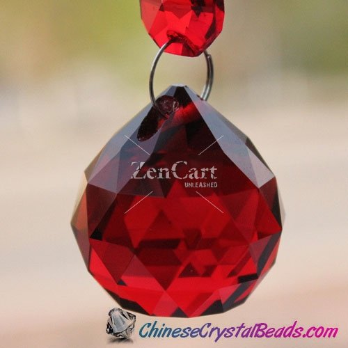 Crystal faceted ball pendants , 40mm, siam