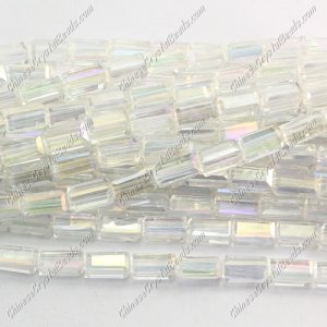 cuboid crystal beads, 4x4x8mm, clear AB, 72pcs per strand