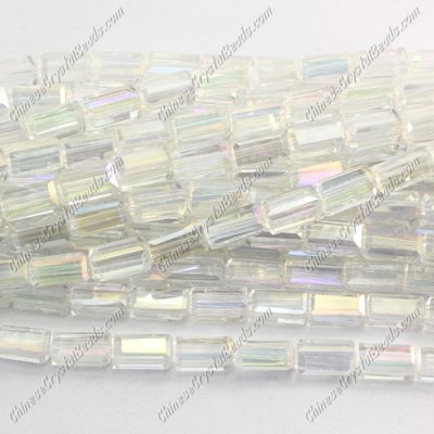 cuboid crystal beads, 4x4x8mm, clear AB, 72pcs per strand