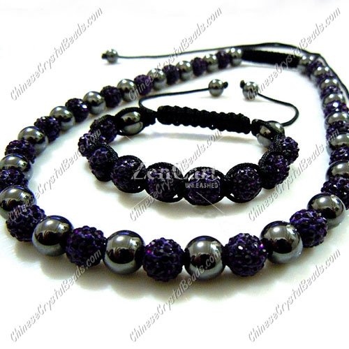 Pave set, violet, 10mm clay pave beads, Necklace, bracelet