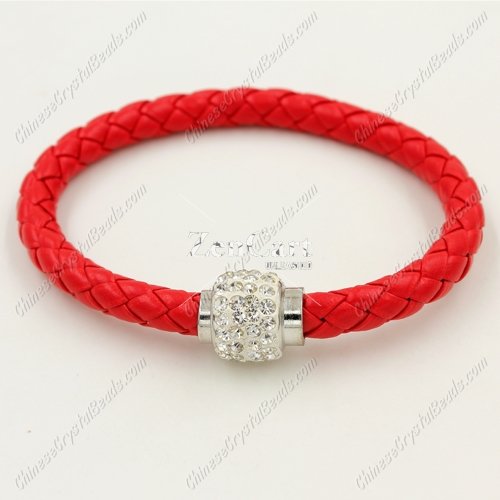 12pcs Weave leather bracelet, Magnetic Clasps, red, wide 7mm, length about 7inch