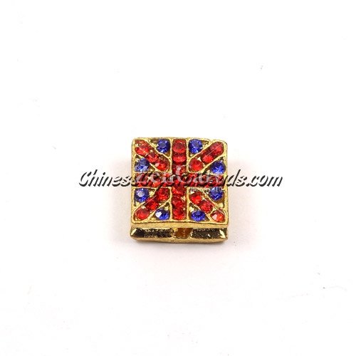 Pave square beads, UK Flag, 12mm, gold, sold per 12 pieces bag
