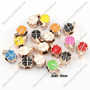 CCB, four leaf clovers beads, hole: 4mm, 8x8x13mm, mixture color, sold per pkg of 20 pcs