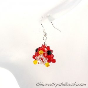 crystal earring, 3d beading bird, red, sold 1 pair