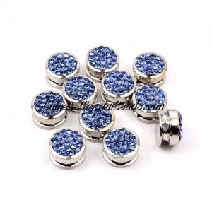 Pave button beads, light sapphire, silver-plated copper, 10mm , Sold per pkg of 10 pcs