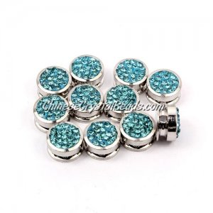 Pave button beads, aqua, silver-plated copper, 10mm , Sold per pkg of 10 pcs