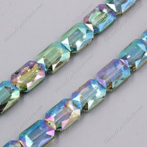 Chinese Crystal Faceted Rectangle Pendant ,green light 2, 13x18mm, 10 beads