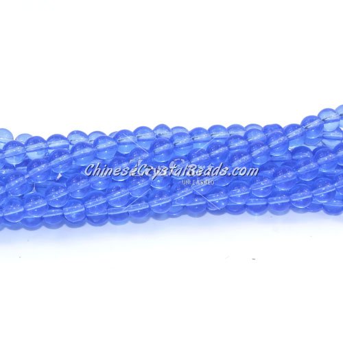 Chinese 4mm Round Glass Beads lt. sapphire, hole 1mm, about 80pcs per strand