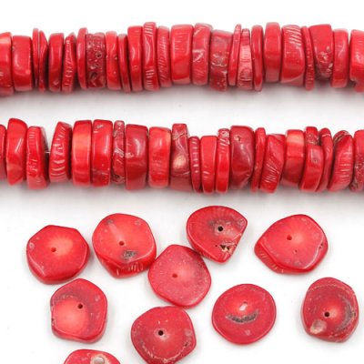 Natural Coral Beads, Nuggets, red, 15x13x2mm-16x14x5mm, Hole:Approx 1mm, Length:Approx 15.5 Inch