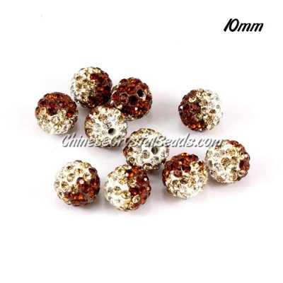 Clay Pave disco beads, Color Gradient white-coffee, hole: 1.5mm, sold per pkg of 10pcs