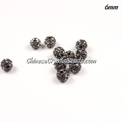 10Pcs hip hop disco beads, clay, 6mm, hole: 1mm, gray