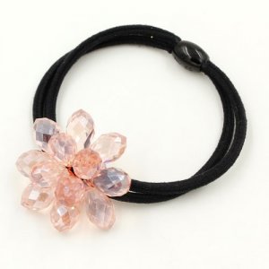 Ponytail holder with Crystal pink flower, Double rubber band, hair tie, elastic hair tie, 1 pc