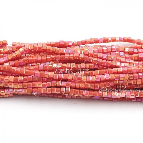 180pcs 2mm Cube Crystal Beads, Opaque Coral AB